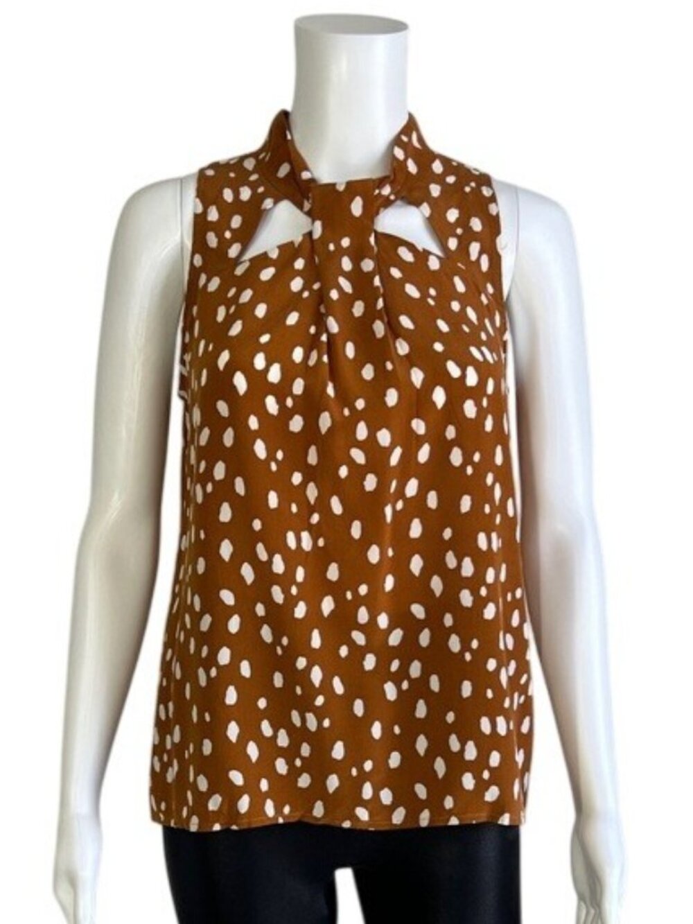 Amour Vert Rosie Washable Silk Top in Tan and Ivory Size S